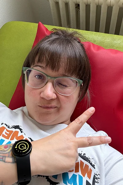 Herausforderungen-Selbststaendigkeit Ich, während einer Wärmetherapie in der Reha.